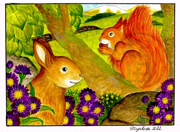 BrownHareAndRedSquirrelAndAsterLowResWM